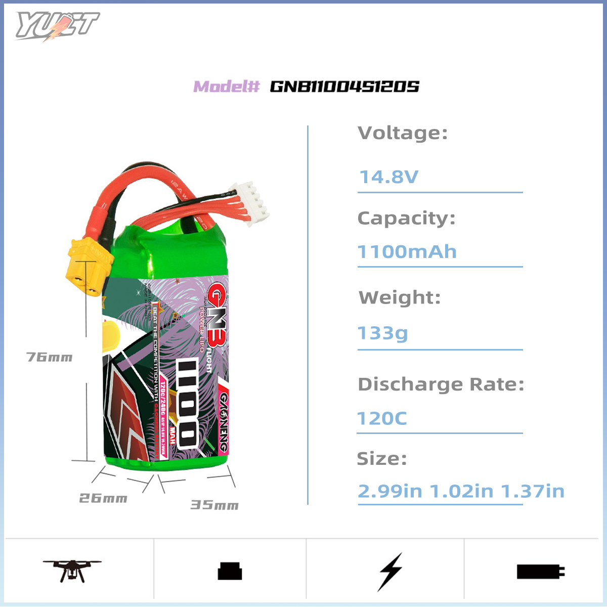 YUCT GNB 6S LiPo Battery 22.2V - Fpv Drone Battery ulasan dan harga