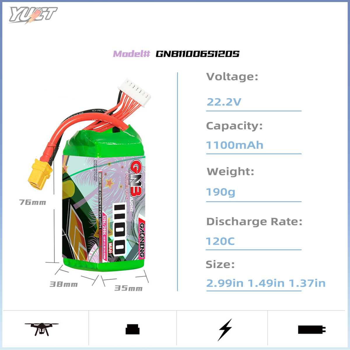 YUCT GNB 6S LiPo Battery 22.2V - Fpv Drone Battery ulasan dan harga