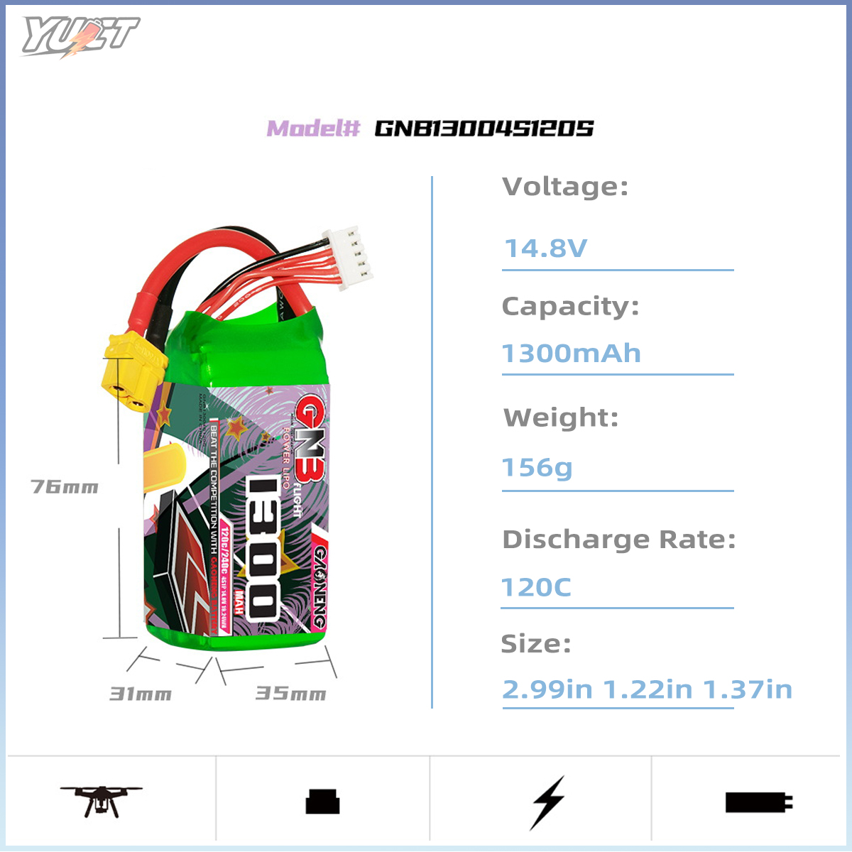 YUCT GNB 6S LiPo Battery 22.2V - Fpv Drone Battery ulasan dan harga
